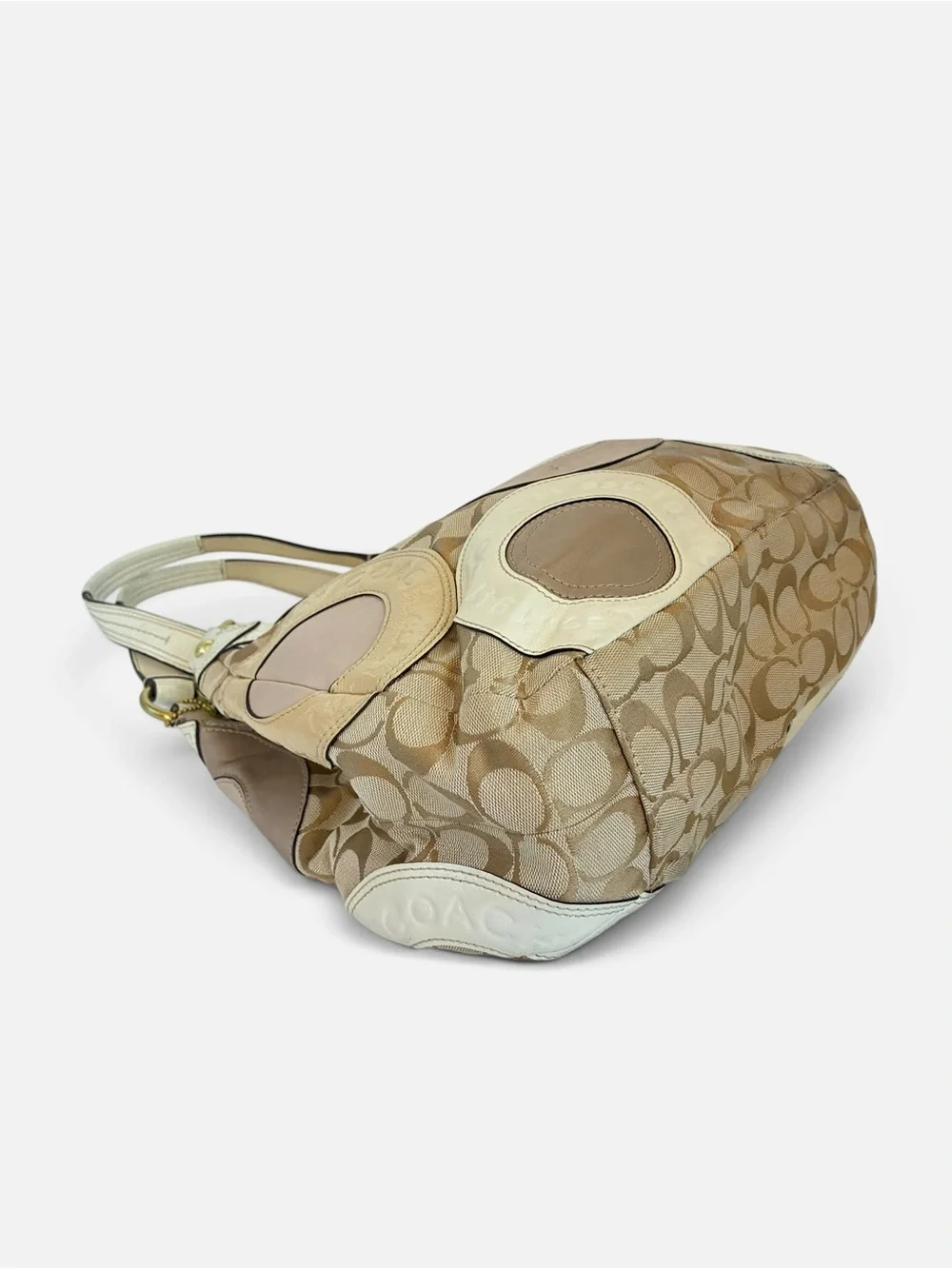 Coach Neutral Multi Circle Patch Hobo with Gold Hardware